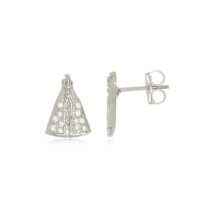 Brinco Nossa Senhora Cristal Em Ouro Branco