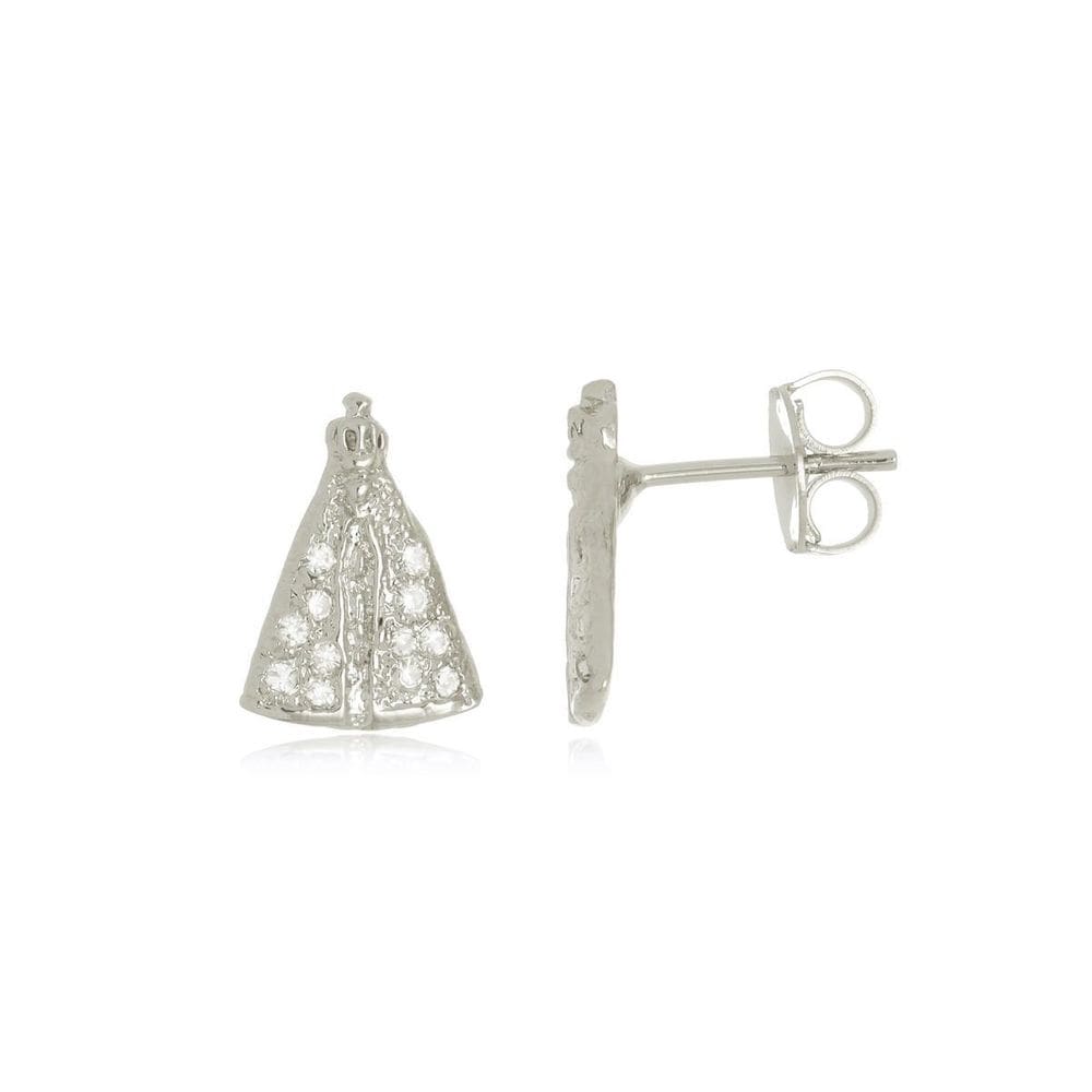 Brinco Nossa Senhora Cristal Em Ouro Branco