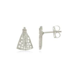 Brinco Nossa Senhora Cristal Em Ouro Branco