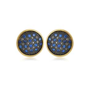 Brinco Boca Santa Semijoias Boton Safira Ouro Amarelo