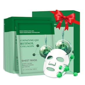 Máscara facial IREV, colágeno, coenzima Q10, retinol, 10 folhas
