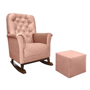Poltrona Amamentação Com Pé Canoa + Puff Agatha Veludo Rosé