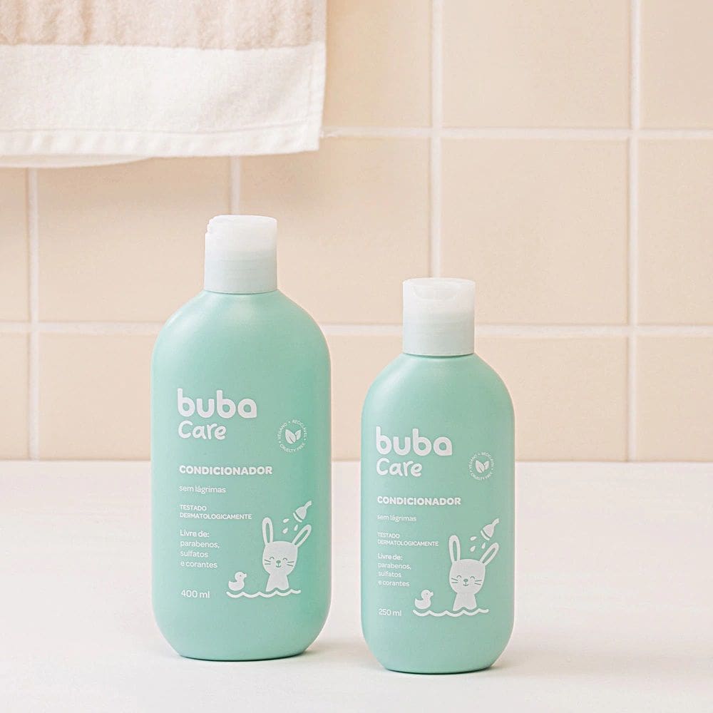 Condicionador de Cabelo Bebê Infantil Vegano Hidrata e Nutre os Fios 400ml Buba