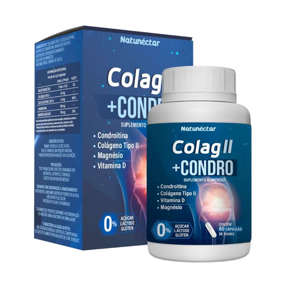 Colágeno Tipo 2 + Condro Suplemento Alimentar Natunectar 500mg - 60 Cápsulas