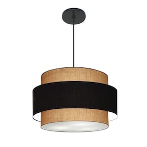 Lustre Para Sala De Jantar Vivare Md-4394 Cúpula Em Tecido 50cm Palha Preto Palha 110V 220V