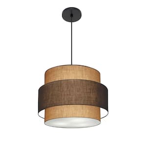 Lustre Para Sala De Jantar Vivare Md-4392 Cúpula Em Tecido 40cm Palha Café Palha 110V 220V