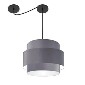 Lustre Sala De Jantar Com Desvio Vivare Md-4397 Cúpula Em Tecido 40cm Cinza escuro 110V 220V