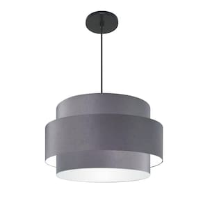 Lustre Para Sala De Jantar Vivare Md-4396 Cúpula Em Tecido 60cm Cinza escuro 110V 220V