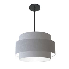 Lustre Para Sala De Jantar Vivare Md-4394 Cúpula Em Tecido 50cm Rustico Cinza 110V 220V