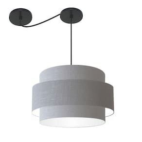 Lustre Sala De Jantar Com Desvio Vivare Md-4400 Cúpula Em Tecido 55cm Rustico Cinza 110V 220V