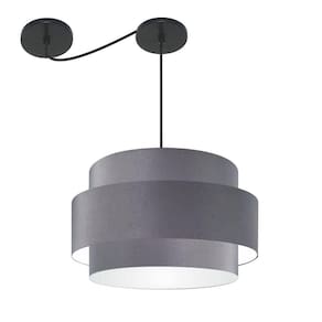 Lustre Sala De Jantar Com Desvio Vivare Md-4400 Cúpula Em Tecido 55cm Cinza escuro 110V 220V