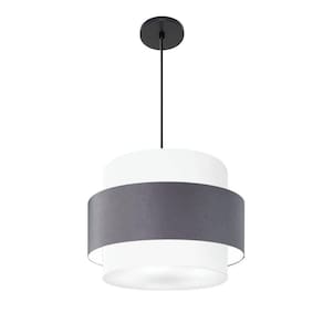 Lustre Para Sala De Jantar Vivare Md-4393 Cúpula Em Tecido 45cm Branco Cinza Escuro Branco 110V 220V