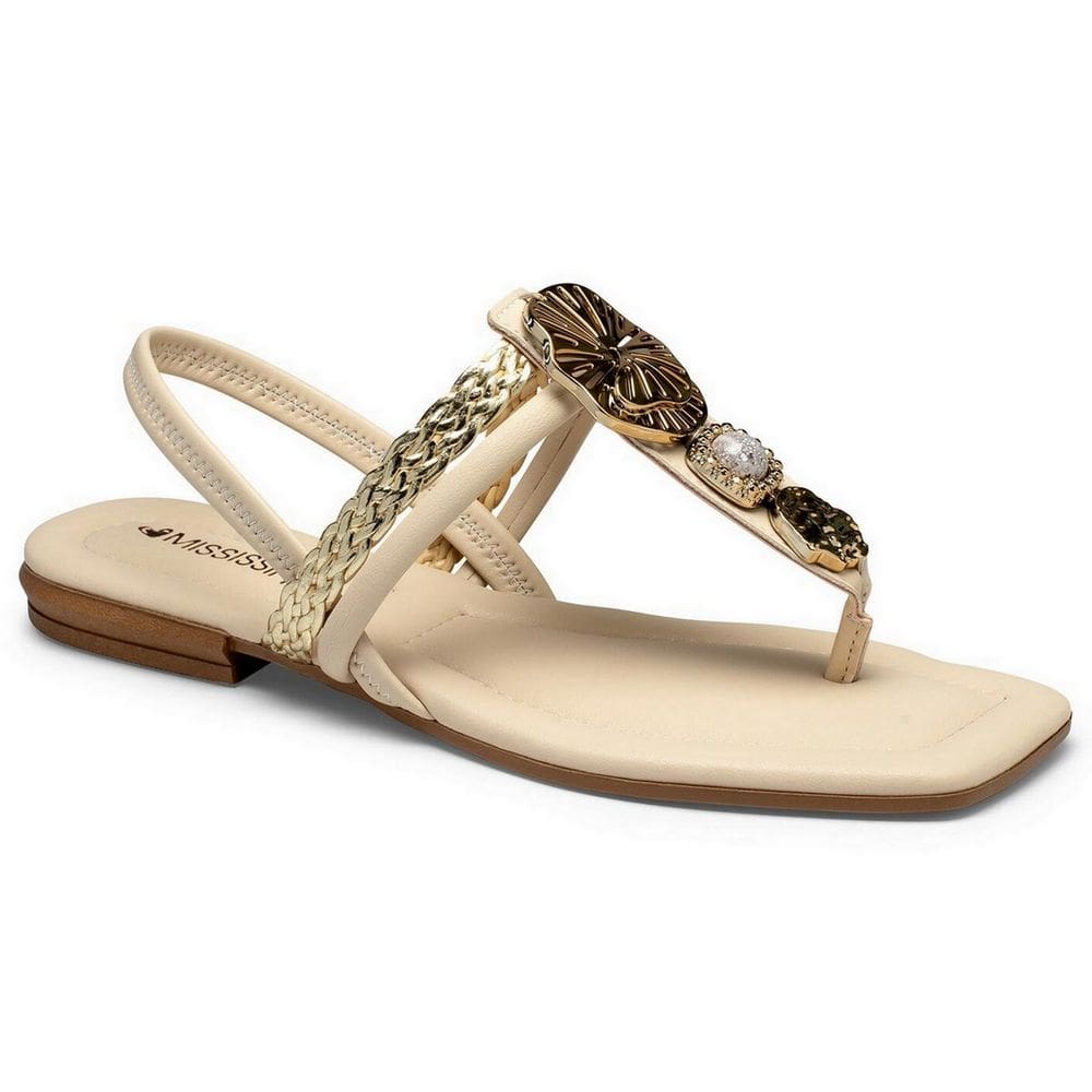 Sandália Feminina Rasteira Mississipi Pedraria Dourada MC311
