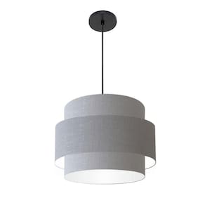 Lustre Para Sala De Jantar Vivare Md-4393 Cúpula Em Tecido 45cm Rustico Cinza 110V 220V