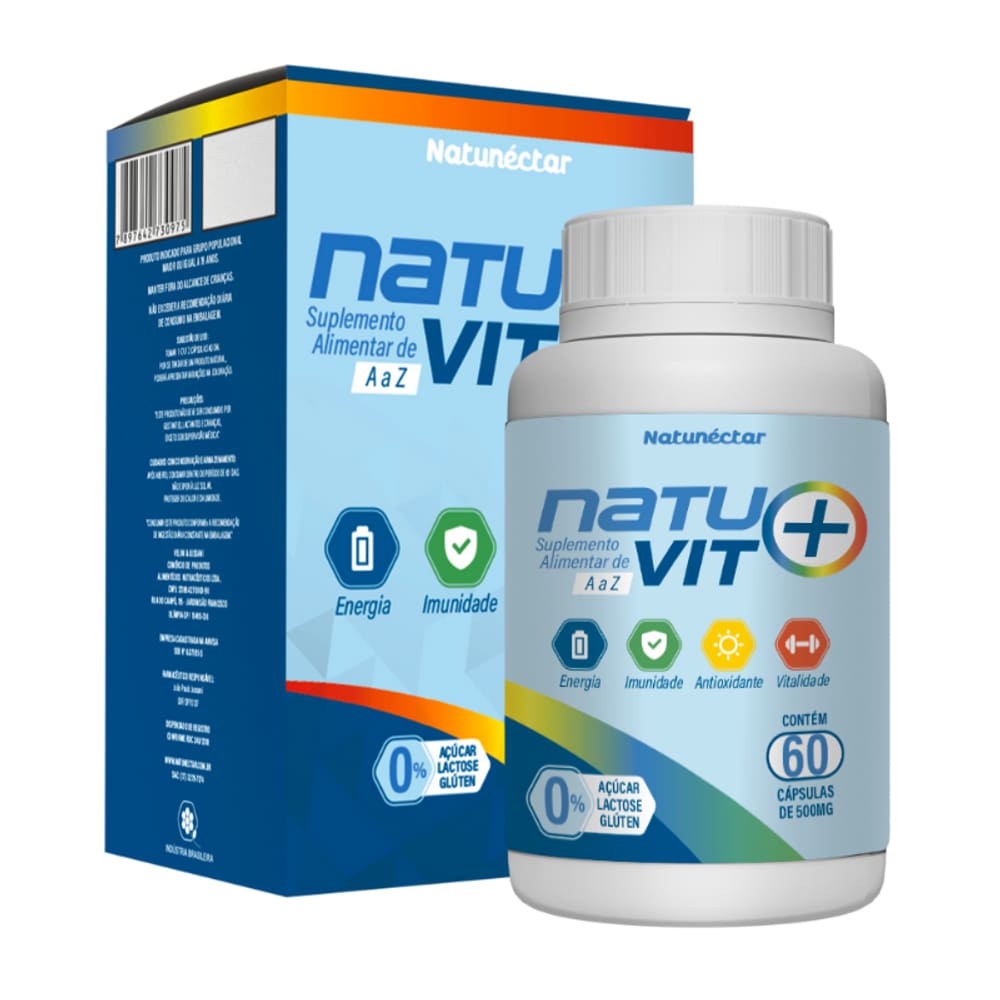 Natuvit A a Z Suplemento Vitaminas Para Todas Idades 500mg 60 Capsulas - Natunéctar