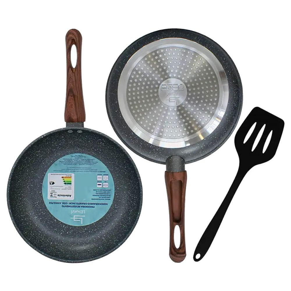 Kit 2 Frigideiras e Espátula Revestimento Nanoceramico Granito 20cm e 24cm A1003-F02 - Lehaví