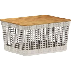 Cesto Organizador Grid 8L com Tampa de Bambu Bege CG255BGF - Ou