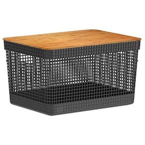 Cesto Organizador Grid 20L com Tampa de Bambu Preto CG355PTF - Ou
