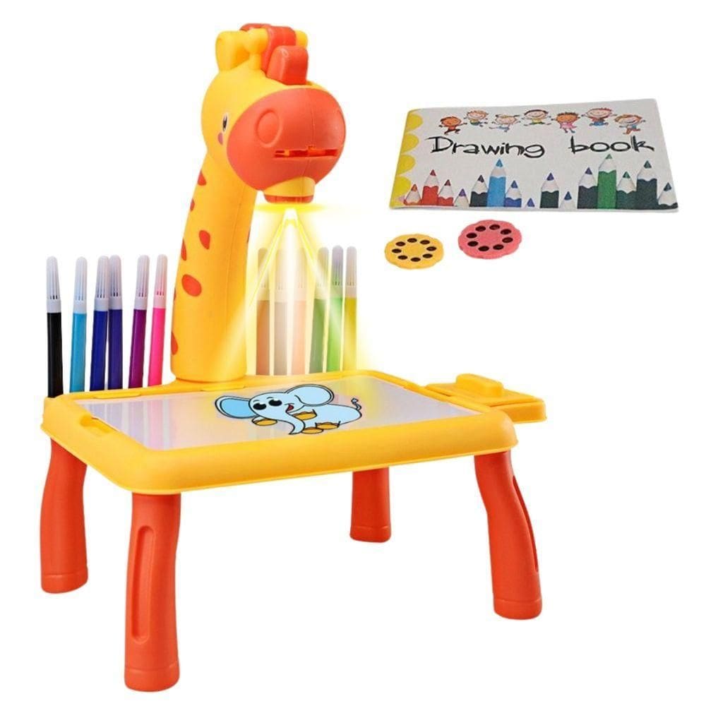 Lousa Infantil Amarela Com Projetor Mesa Mágica De Desenho E Pintura