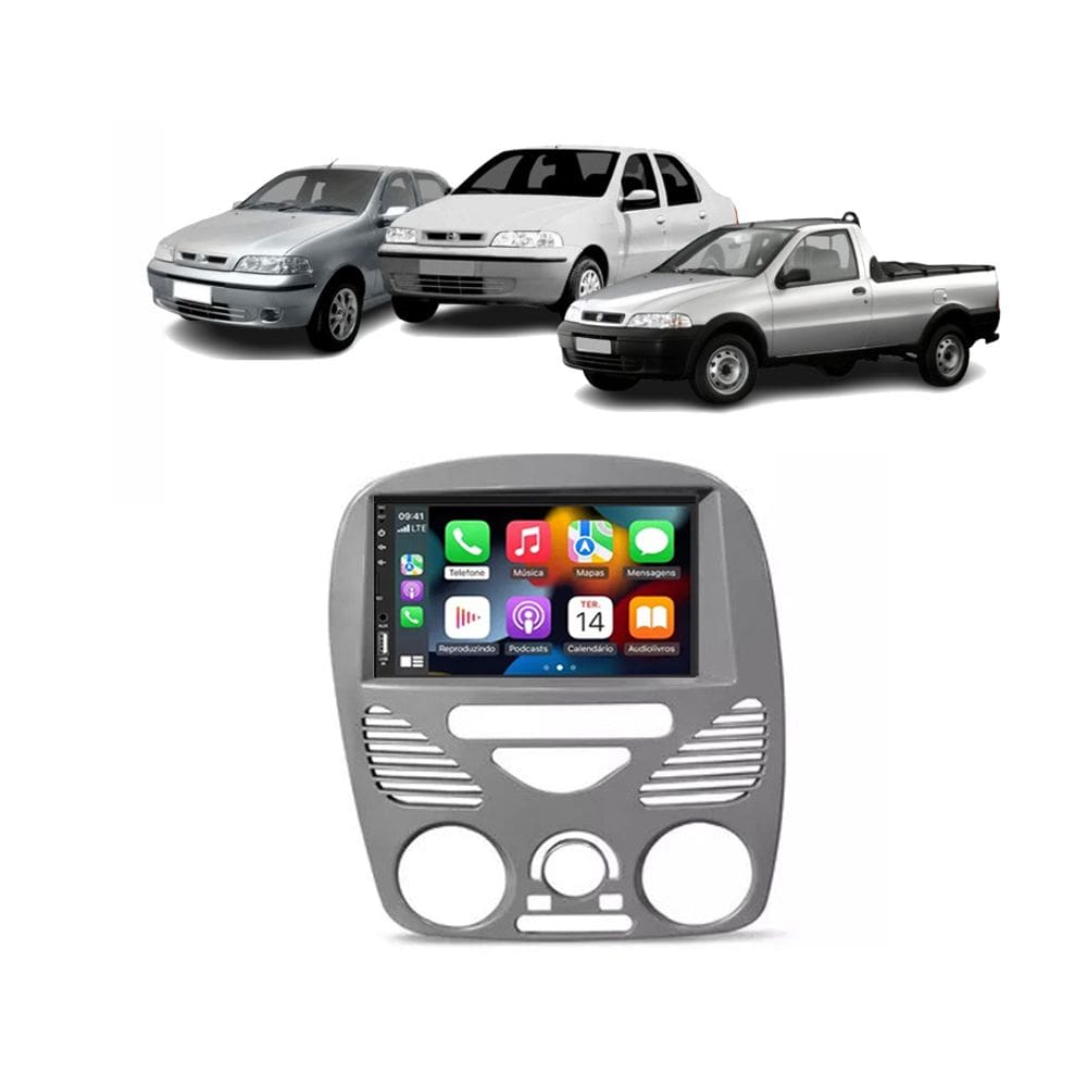 Kit Multimídia Palio Strada Siena Fire C/ Ar 02 / 14 7 Pol CarPlay AndroidAuto - 708BR Roadstar