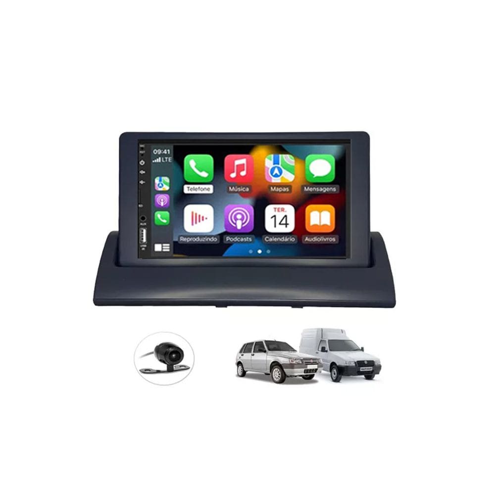 Kit Multimídia Uno Mille Fiorino 94 / 2013 Mold Cinza 7 Pol CarPlay AndroidAuto - 708BR Roadstar