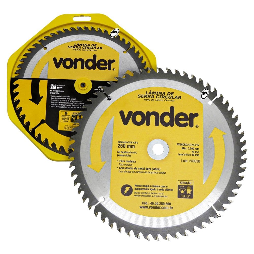 Lâmina de Serra Circular 250x30mm 60 Dentes Vídea Vonder