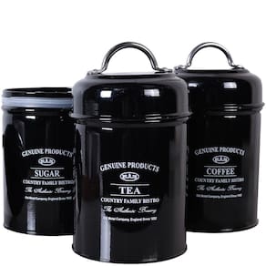 Kit 3 Pote Classic Black Café Açucar e Chá Aço Esmaltado 900ml