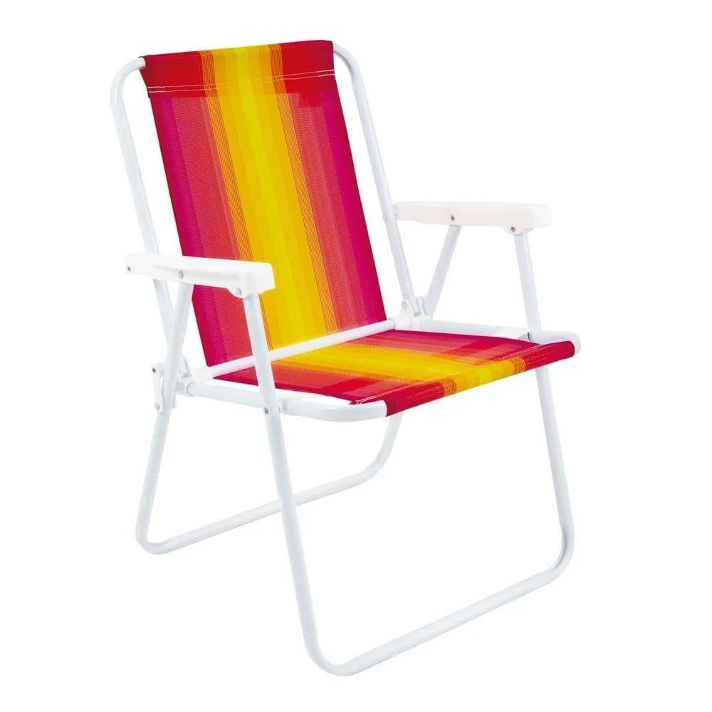 Cadeira de Praia Alta em Alumínio Vermelho com Amarelo 2238 MOR