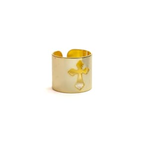 Anel Ajustável Oração 1,5 Cm Dourado Metal -Escolha O Modelo
