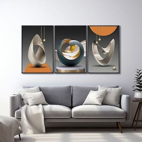 Quadro Decorativo Modelo Formas com 3 Telas para Escritório Hall Quarto 60cm X 90cm Preto