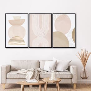 Quadro Decorativo Abstrato Formas Arredondadas com 3 Telas 60cm X 90cm para Sala Quarto Escritório Preto