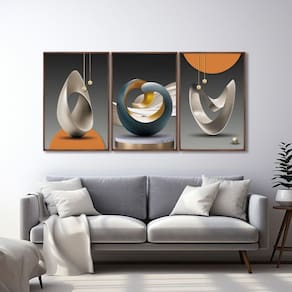 Quadro Decorativo Modelo Formas com 3 Telas para Escritório Hall Quarto 60cm X 90cm Marrom