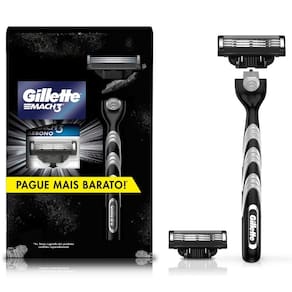 Aparelho Recarregável + 2 Carga Para Barbear Gillette Mach3 Carbono