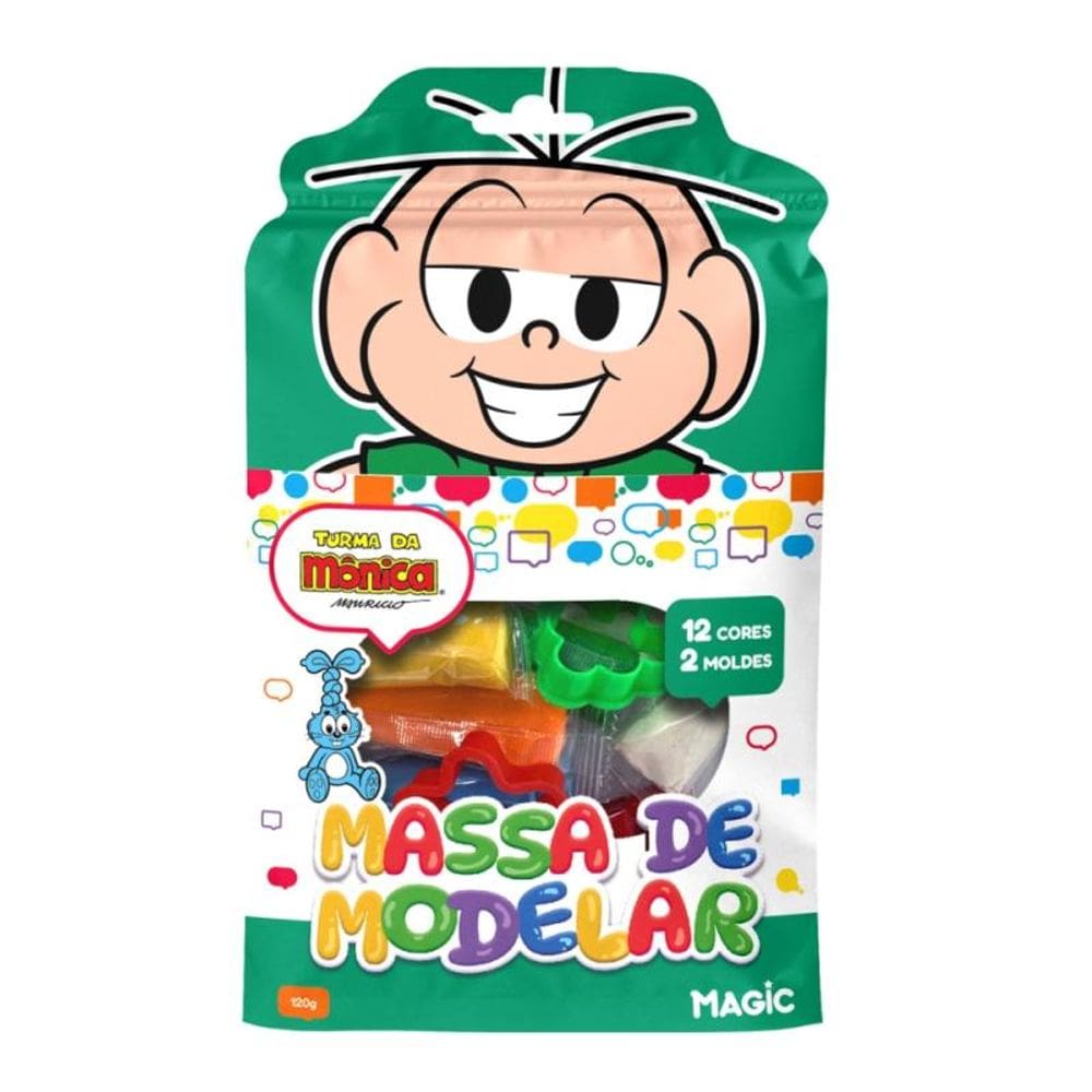 Massa de modelar 12 cores 2 moldes verde - Turma da Mônica