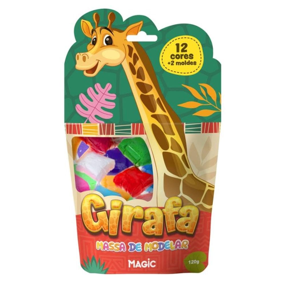 Massa de modelar 12 cores 2 moldes girafa