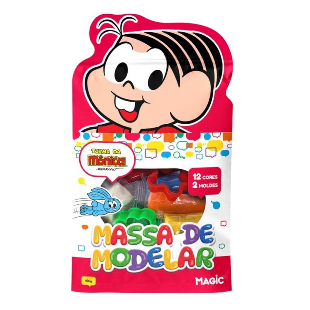 Massa de modelar 12 cores 2 moldes vermelho - Turma da Mônica