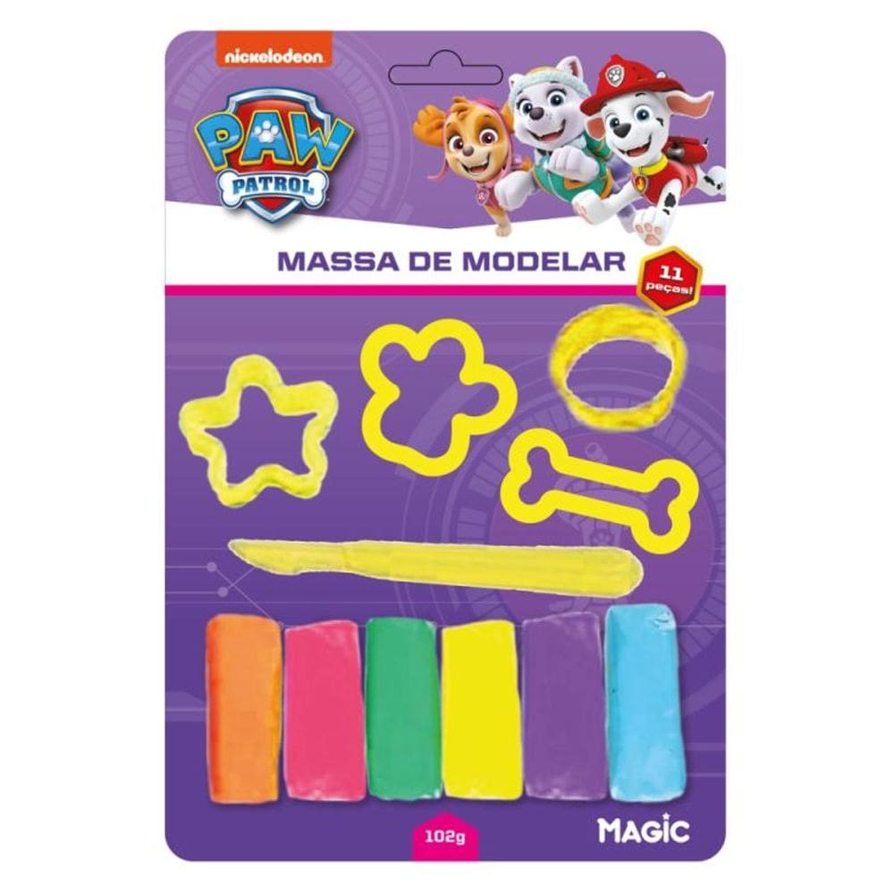 Massa de modelar 6 cores 4 moldes 1 faquinha patrulha canina - Roxo