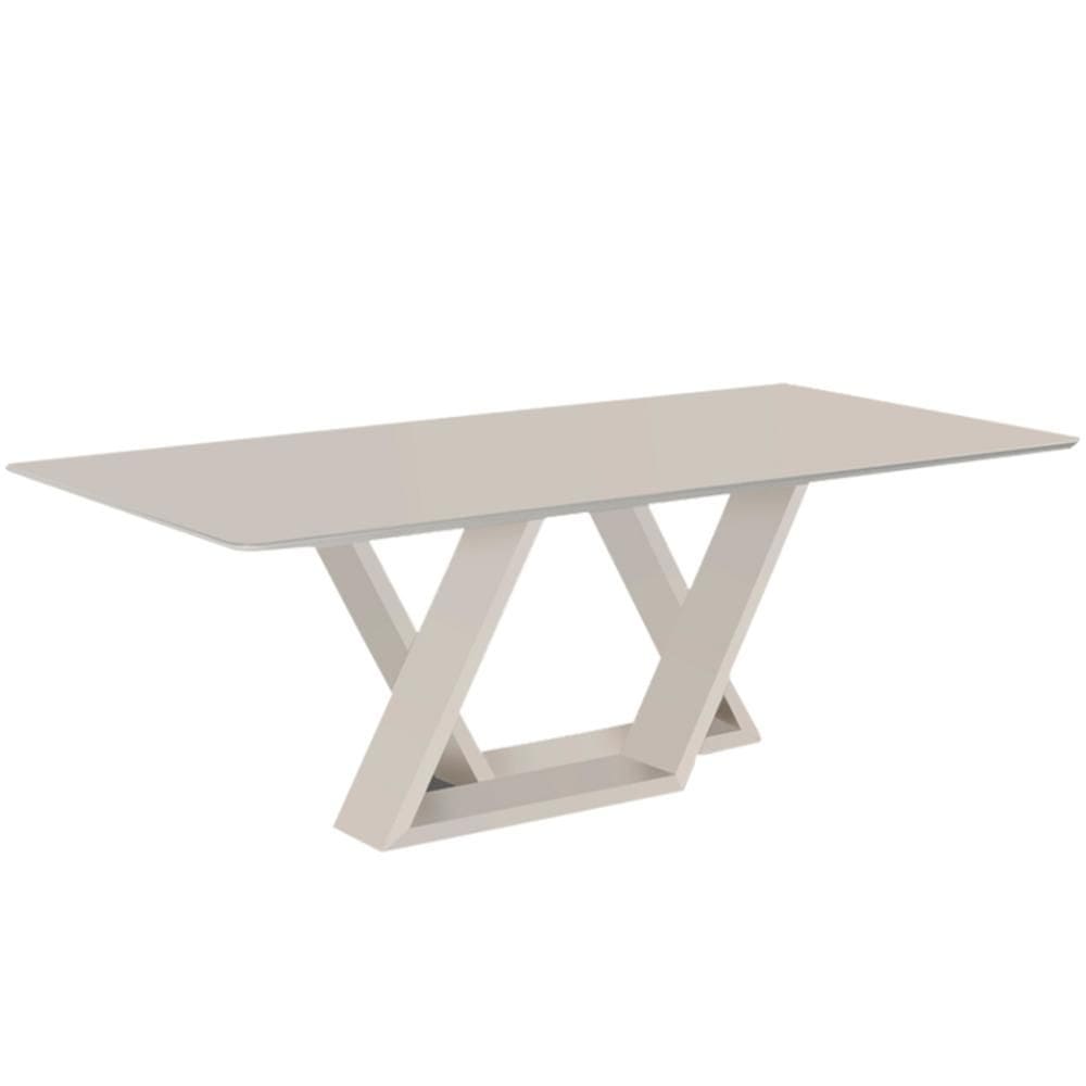 Mesa de Jantar Livia Flora 200 cm Retangular Borda Arredondada Madeira Vidro Colado Laca Branco