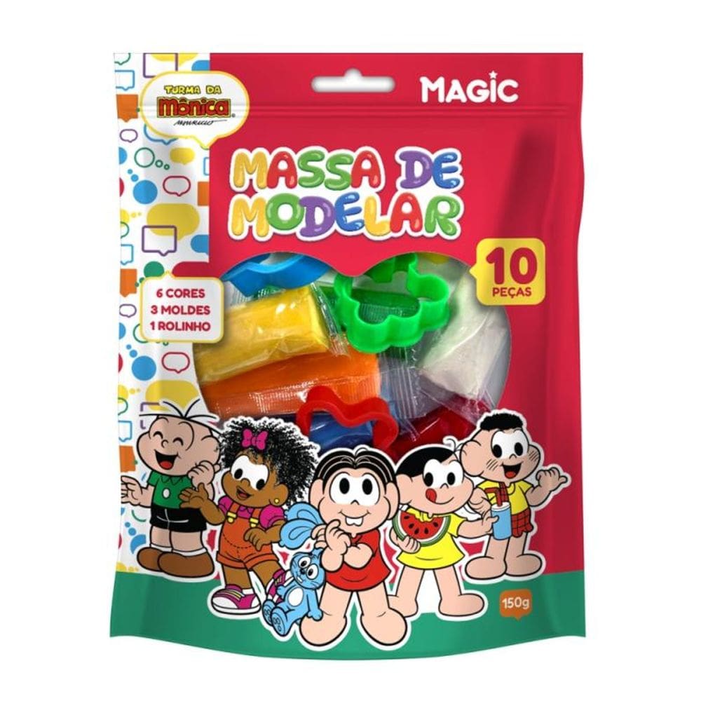 Massa de Modelar  6 Cores, 3 Moldes e 1 rolinho - Turma da Mônica
