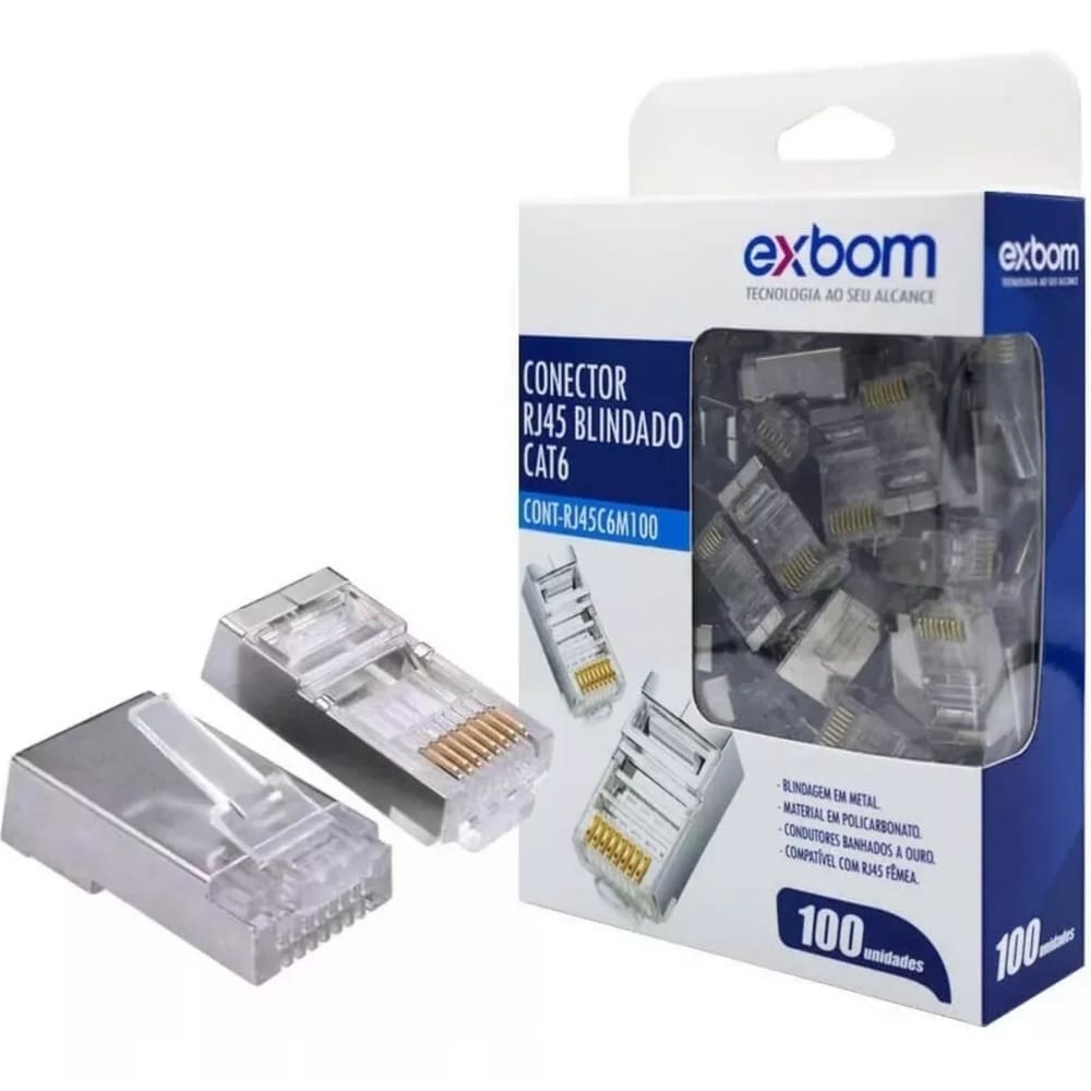 Kit 40 Conector Blindado Rj45 Cristal 8P8C Cat6