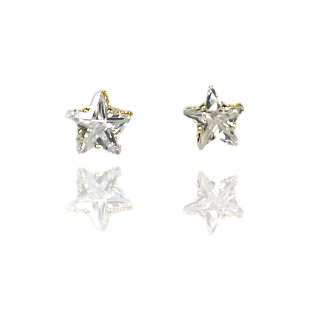 Brinco Estrela Grande Com Zircônia Banhado Em Ouro 18k