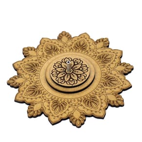 Incensário Flor De Lotus Mandala Indiano 13 Cm Em Madeira