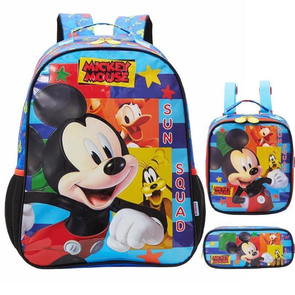 Kit Mochila Escolar Mickey Disney Mouse Costas M Infantil