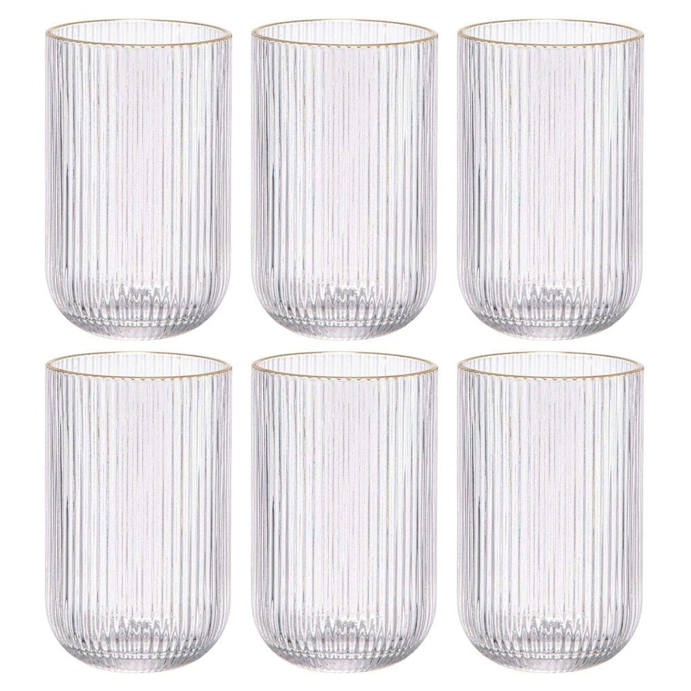 Jogo de 6 Copos de Cristal Ecológico Cameratta com Borda Dourada 425ml - L`Hermitage