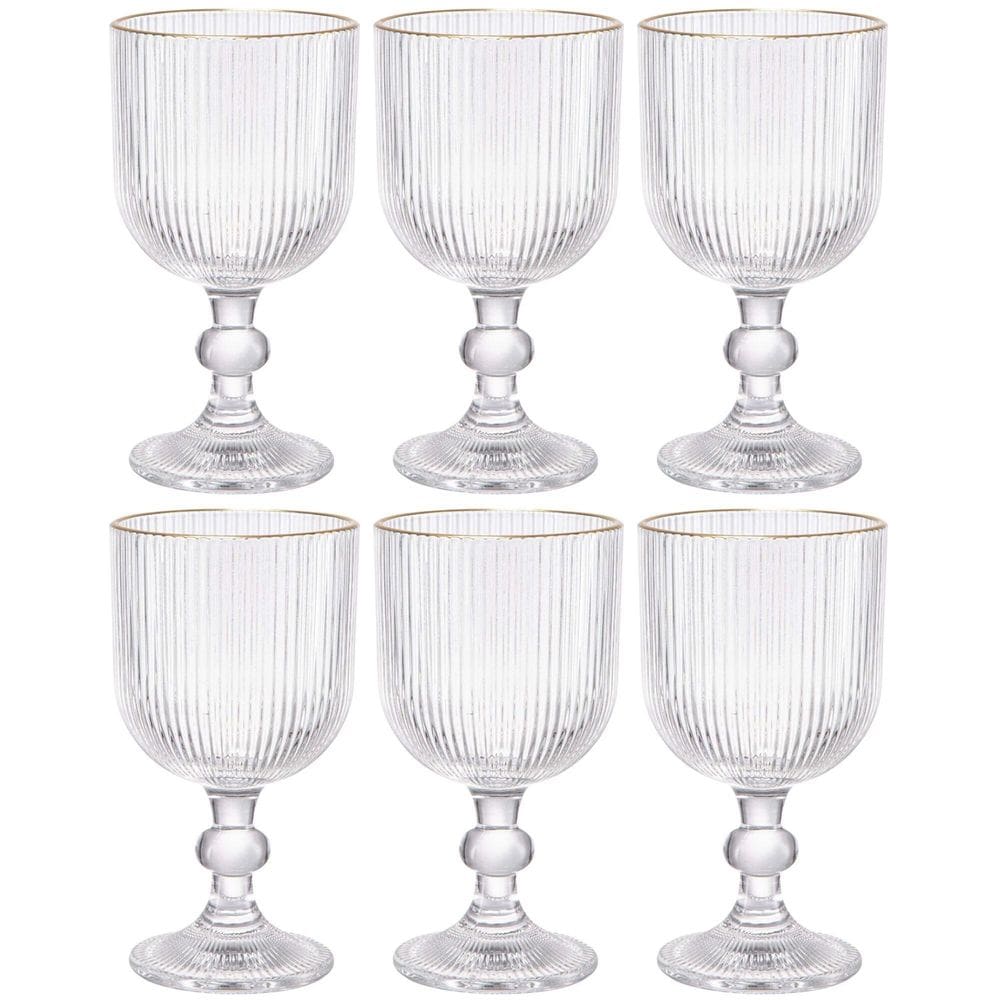Jogo de 6 Taças de Cristal Ecológico Cameratta com Borda Dourada 365ml - L`Hermitage