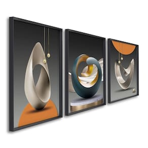 Quadro Decorativo Modelo Formas com 3 Telas para Escritório Hall Quarto 60cm X 90cm Preto