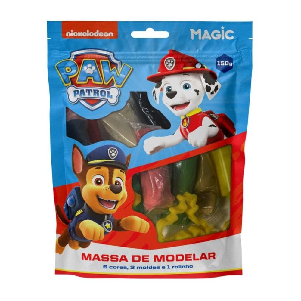 Massa modelar 6 cores 3 moldes 1 rolinho - patrulha canina meninos