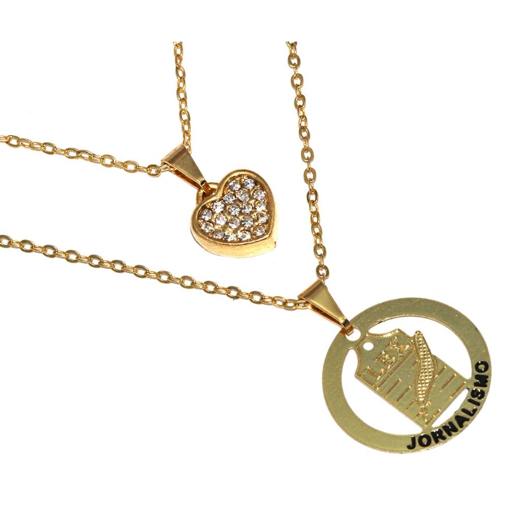 Colar Duplo Minha Profissão Jornalismo Folheado Ouro 18k