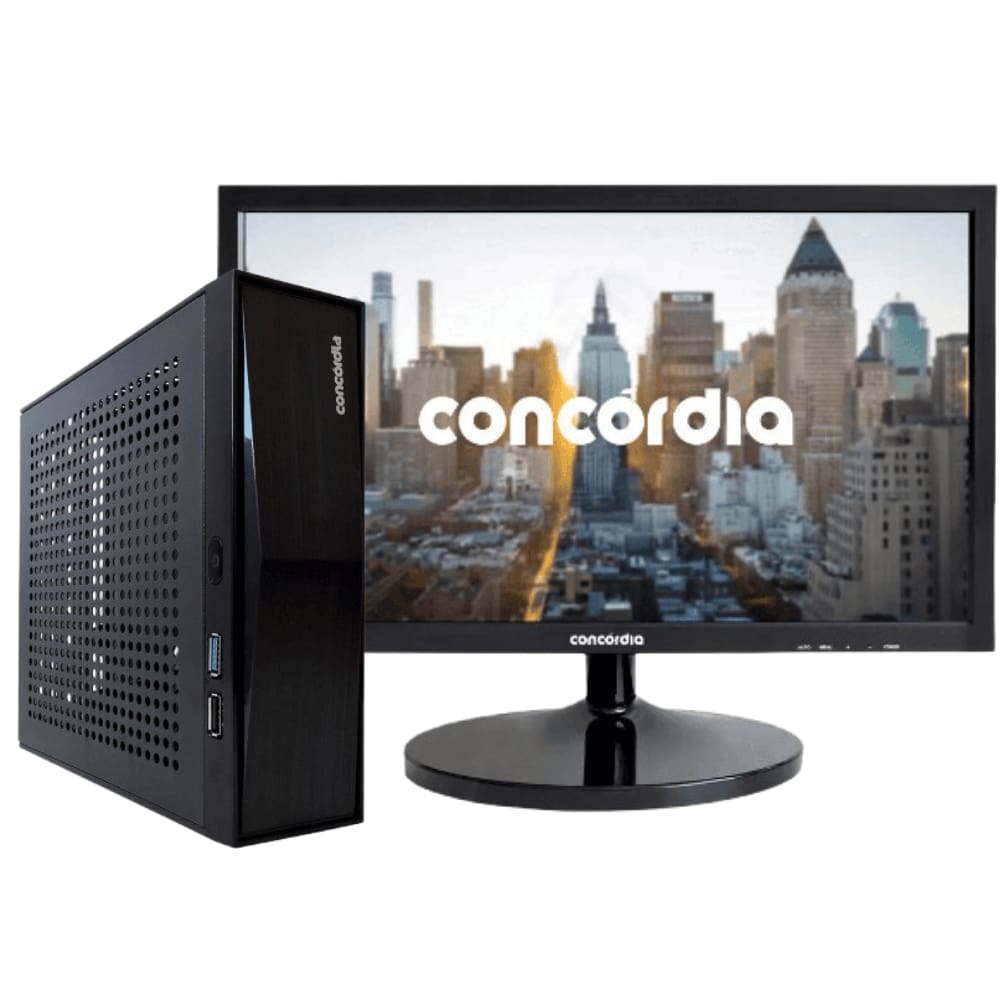 Mini Pc Concórdia Completo Com Monitor 19,5`` Intel Dual Core 4GB DDR4 SSD 120GB WiFi FreeDos