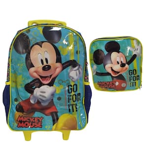 Kit Escolar Rodinhas + Lancheira Mickey Mouse Com Leves Manchas Na Estampa